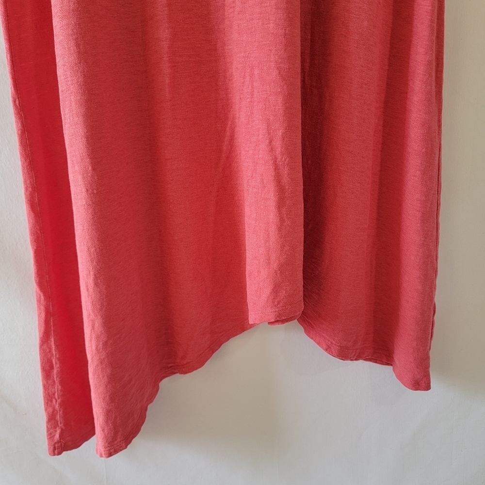 EILEEN FISHER Coral Organic Cotton Midi Dress Sz L Asymmetrical Minimalist - Picture 5 of 10